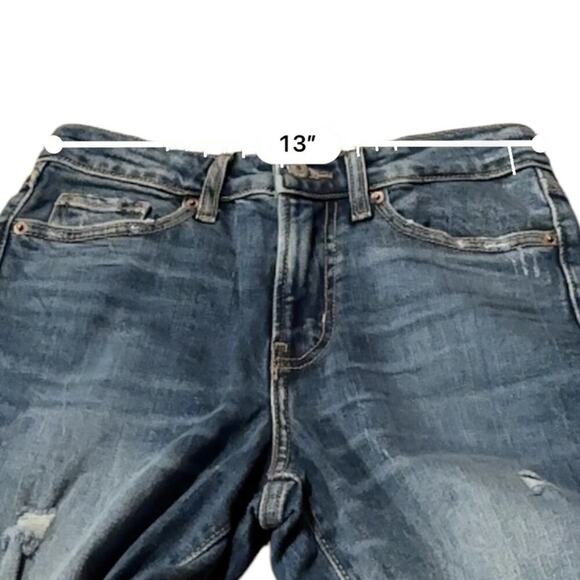 Old Navy O.G. Straight High Rise Dark Wash Distressed Ankle Jeans Sz 0 - Picture 10 of 12